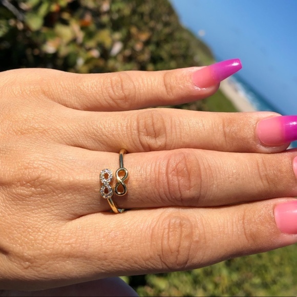 Infinity Ring | Gold Plated Brass and Cubic Zirconia | Size 7.5 - Picture 2 of 6
